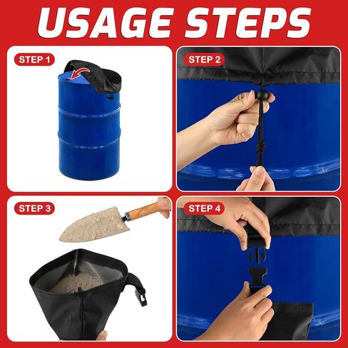 2-PCS 55 Gallon Drum Covers with 4 Windproof Weights Sand Bags(No Sand), 420D Waterproof Coating Oxford Cloth Rain Barrel Lid with Adjustable Drawstring, All-Weather Protection for Outdoor Storage in Saudi Arabia