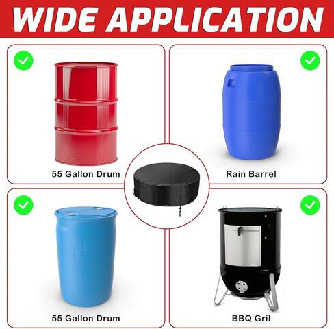 2-PCS 55 Gallon Drum Covers with 4 Windproof Weights Sand Bags(No Sand), 420D Waterproof Coating Oxford Cloth Rain Barrel Lid with Adjustable Drawstring, All-Weather Protection for Outdoor Storage in Saudi Arabia