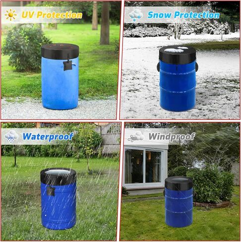 2-PCS 55 Gallon Drum Covers with 4 Windproof Weights Sand Bags(No Sand), 420D Waterproof Coating Oxford Cloth Rain Barrel Lid with Adjustable Drawstring, All-Weather Protection for Outdoor Storage in Saudi Arabia