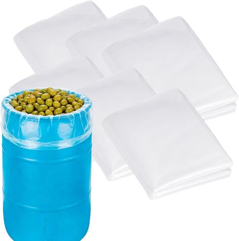 6Pack 55 Gallon Drum Liners, Large Clear Plastic Drum Liner Storage for Food Vegetable - Heavy Duty Double Layer Thickness 5.5Mil in Kuwait