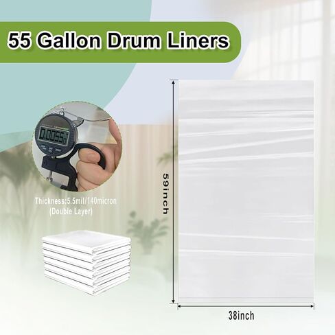 6Pack 55 Gallon Drum Liners, Large Clear Plastic Drum Liner Storage for Food Vegetable - Heavy Duty Double Layer Thickness 5.5Mil in Kuwait