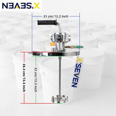 خلاط دلو NEAES'X سعة 5 جالون، محرض سطل طلاء هوائي مع غطاء، محرك هواء 1/4 حصان، عمود من الفولاذ المقاوم للصدأ 304 وشفرة تشتيت، يناسب دلاء سعة 5 جالون in Kuwait