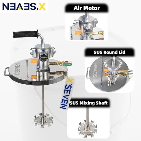 خلاط دلو NEAES'X سعة 5 جالون، محرض سطل طلاء هوائي مع غطاء، محرك هواء 1/4 حصان، عمود من الفولاذ المقاوم للصدأ 304 وشفرة تشتيت، يناسب دلاء سعة 5 جالون in Kuwait