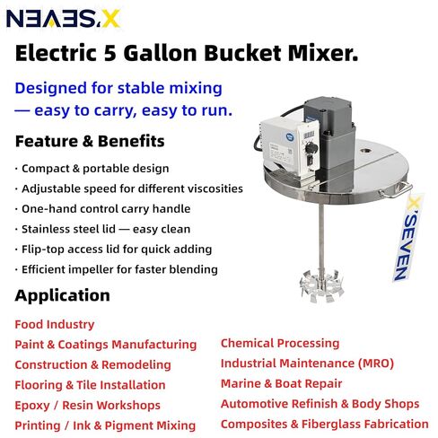 Electric 5 Gallon Bucket Mixer,200W 110V Paint Pail Agitator with Lid,1000 RPM Motor,Fits 5 Gallon Buckets in Kuwait