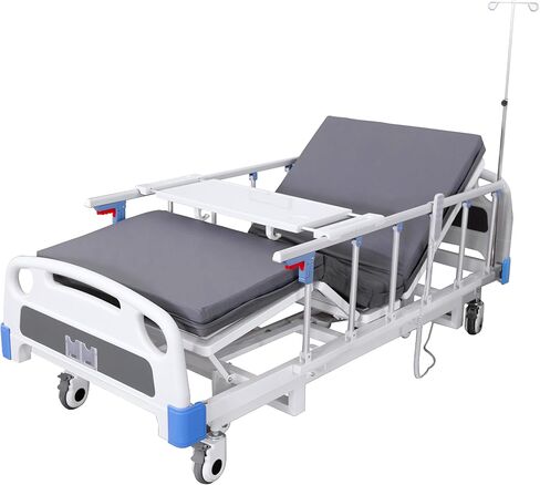 Premium 3 Function Full Electric Hospital Bed, ICU Electric Medical Bed with Remote Control, 5" Locking Casters, IV Pole, Bed Tray, Waterproof Foam Mattress for Home Hospital Use in Saudi Arabia