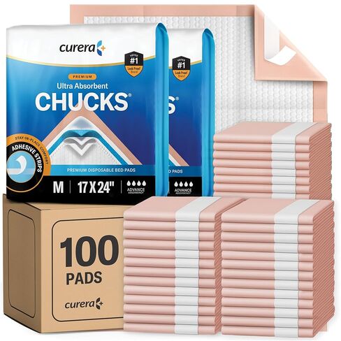 Chucks® Premium Disposable Underpads 17"x24" [100-Count] Ultra Absorbent Chux Incontinence Bed Pads with Adhesive Tape for Adults, Baby Changing, Travel, and Pet Training – 17x24 Bulk Pack in Kuwait