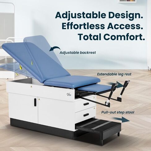 Slim Line Medical Exam Table with Stirrups, Blue in Kuwait