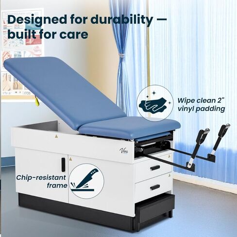 Slim Line Medical Exam Table with Stirrups, Blue in Kuwait