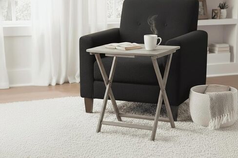 طاولة صينية قابلة للطي كبيرة الحجم للاستخدام الداخلي، رمادي ريفي، MDF وخشب مطاطي، 26 × 23.6 × 17.7 بوصة، إطار X، موفر للمساحة in Saudi Arabia