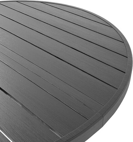 41" Round Faux Wood Patio Dining Table with Umbrella Hole, Rust-Resistant Outdoor Bistro Table, Realistic Wood Grain Top & Matte Black Iron Base for Garden, Patio, Balcony in Kuwait