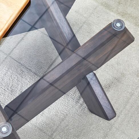 Round Glass Coffee Table, 33.4" Modern Design Unique Coffee Table. Tempered Glass top with Walnut Colored Texture Sticker MDF Legs. Suitable for Living and Dining Rooms in Saudi Arabia