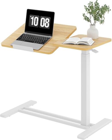 طاولة صغيرة متدحرجة فوق السرير من سانوديسك، ارتفاع قابل للتعديل مع عجلات، مكتب كمبيوتر محمول متنقل مع سطح مكتب قابل للإمالة، محطة عمل كمبيوتر محمولة للمكتب المنزلي والفصول الدراسية بجانب السرير، باللون الأبيض in Kuwait