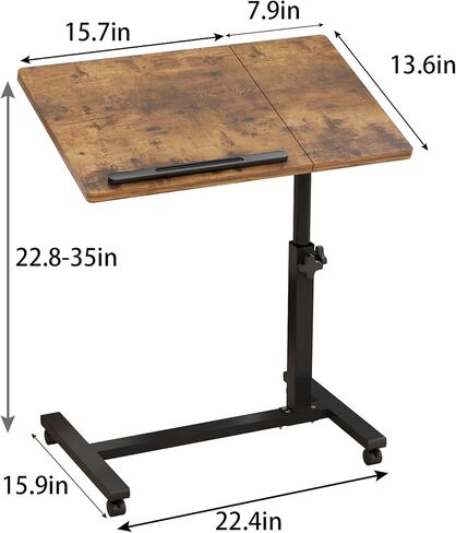 TigerDad Adjustable Overbed Table with Wheels, Rolling Laptop Bed Desk for Home Hospital Use, Height & Tilt Adjustable Mobile Table for Eating, Working, Reading in Bed or Sofa in Kuwait