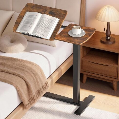 طاولة جانبية للسرير مع عجلات - صينية لف قابلة لضبط الارتفاع، طاولة سرير المستشفى مع سطح مائل، مكتب لاب توب للاستخدام في المنزل والمكتب، مقاس 27.6 بوصة طول × 12.9 بوصة عرض × 29.1 بوصة - 39 بوصة ارتفاع، بني in Kuwait