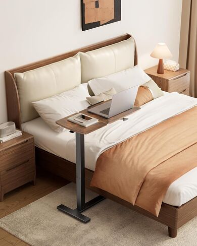 طاولة جانبية للسرير مع عجلات - صينية لف قابلة لضبط الارتفاع، طاولة سرير المستشفى مع سطح مائل، مكتب لاب توب للاستخدام في المنزل والمكتب، مقاس 27.6 بوصة طول × 12.9 بوصة عرض × 29.1 بوصة - 39 بوصة ارتفاع، بني in Kuwait