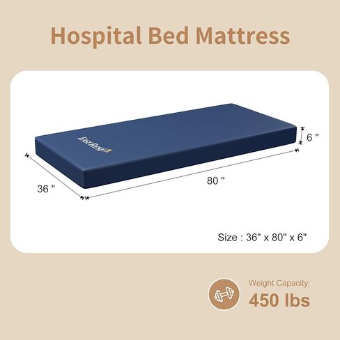 Hospital Bed Mattress for Home & Clinical Use – Sized at 80" x 36" x 6", Medical Bed Mattress for Back Pain with Waterproof Cover, Home Care Memory Foam, Maximum Weight 450 lbs in Saudi Arabia