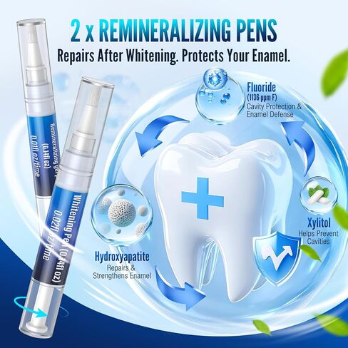 Teeth Whitening Pen Kit - 35% Carbamide Peroxide, Stain Removal, 4 Whitening Pens + 2 Remineralizing Pens, Enamel Repair, Anti-Cavity, Sensitive Teeth Care, 6 x 0.14 fl oz (Spearmint) in Kuwait