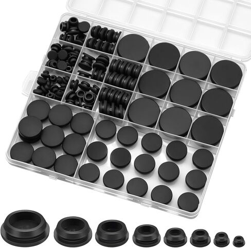 125 قطعة من سدادات مطاطية سوداء لصندوق الفتحات المستديرة، 1 بوصة 3/4 بوصة 5/8 بوصة 1/2 بوصة 3/8 بوصة 5/16 بوصة 1/4 بوصة 1/5 بوصة سدادات مطاطية في 8 أحجام مختلفة، تستخدم للأثاث، لوحات السيارات، DIY in Kuwait