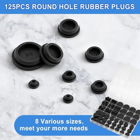 125 قطعة من سدادات مطاطية سوداء لصندوق الفتحات المستديرة، 1 بوصة 3/4 بوصة 5/8 بوصة 1/2 بوصة 3/8 بوصة 5/16 بوصة 1/4 بوصة 1/5 بوصة سدادات مطاطية في 8 أحجام مختلفة، تستخدم للأثاث، لوحات السيارات، DIY in Kuwait