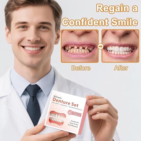 Moldable False Teeth, Dentures for Women and Men, Upper and Lower Silicone Denture Set, Fix your Smile in Minutes, 1PCS in Kuwait
