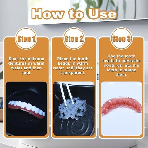 Moldable False Teeth, Dentures for Women and Men, Upper and Lower Silicone Denture Set, Fix your Smile in Minutes, 1PCS in Kuwait