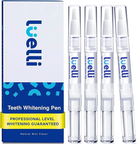 Luelli Teeth Whitening Pen, 50+ Uses - Travel Size Professional Tooth Whitener Gel, Extra Strength Organic Teeth Bleaching Gel for Sensitive Teeth, Instant Stain Removal, Simply White Smile, 4 Count in Kuwait