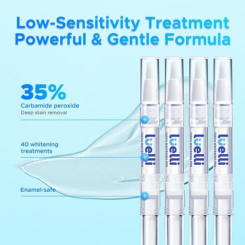 Luelli Teeth Whitening Pen, 50+ Uses - Travel Size Professional Tooth Whitener Gel, Extra Strength Organic Teeth Bleaching Gel for Sensitive Teeth, Instant Stain Removal, Simply White Smile, 4 Count in Kuwait