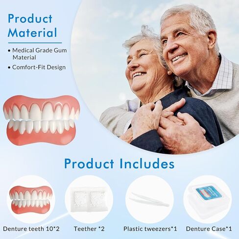 أسنان صناعية قابلة للتشكيل - أطقم أسنان من السيليكون - أسنان للرجال وقشرة أسنان للنساء - مجموعة مطابقة علوية وسفلية، مريحة وسريعة، مناسبة للاستخدام اليومي والحفلات - قطعة واحدة - MU6 in Kuwait