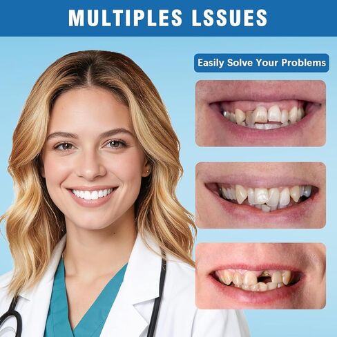 Moldable False Teeth - Silicone Dentures - Men and Veneers Teeth for Women - Upper and Lower Matching Set - Fix Your Smile at Within Minutes - Blue - 1PCS - S77 in Kuwait