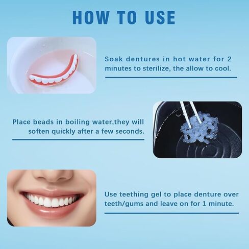 Moldable False Teeth - Silicone Dentures - Men and Veneers Teeth for Women - Upper and Lower Matching Set - Fix Your Smile at Within Minutes - Blue - 1PCS - S77 in Kuwait
