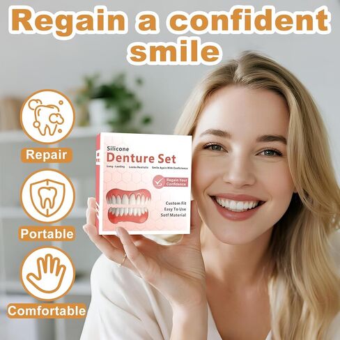 Moldable False Teeth, Dentures for Women and Men, Upper and Lower Silicone Denture Set, Fix Your Smile in Minutes, 1PCS-M in Kuwait