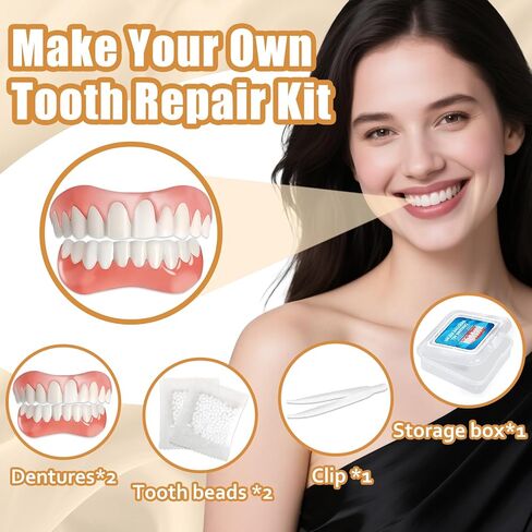 Moldable False Teeth, Dentures for Women and Men, Upper and Lower Silicone Denture Set, Fix Your Smile in Minutes, 1PCS-M in Kuwait
