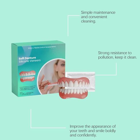 قشور سيليكون لأطقم الأسنان الناعمة، أسنان تجميلية مؤقتة، طقم أسنان علوي وسفلي، مُحسِّن الابتسامة قابل لإعادة الاستخدام in Kuwait