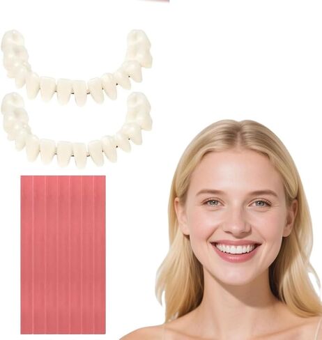 طقم أسنان تجميلي DIY مع مادة اللثة - مجموعة كاملة من الأسنان المزخرفة العلوية والسفلية القابلة للتشكيل، محسن الابتسامة البصرية المؤقتة للرجال والنساء في المنزل in Kuwait
