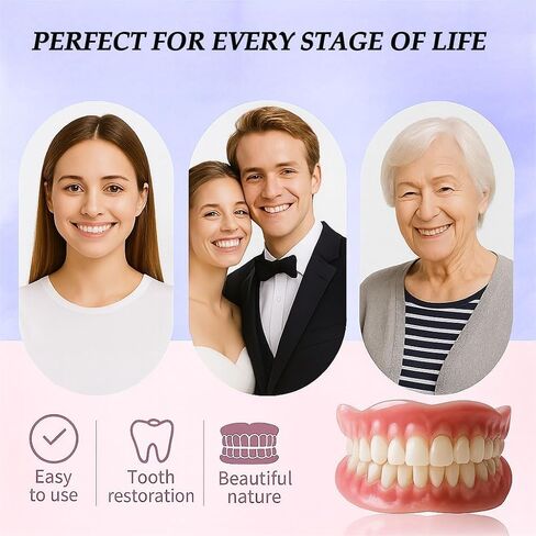 طقم أسنان تجميلي DIY مع مادة اللثة - مجموعة كاملة من الأسنان المزخرفة العلوية والسفلية القابلة للتشكيل، محسن الابتسامة البصرية المؤقتة للرجال والنساء في المنزل in Kuwait