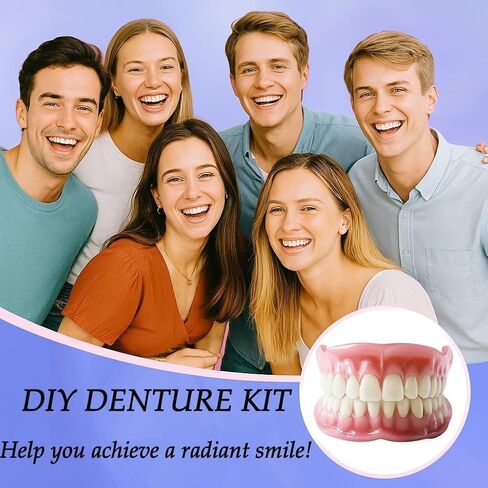 طقم أسنان تجميلي DIY مع مادة اللثة - مجموعة كاملة من الأسنان المزخرفة العلوية والسفلية القابلة للتشكيل، محسن الابتسامة البصرية المؤقتة للرجال والنساء في المنزل in Kuwait