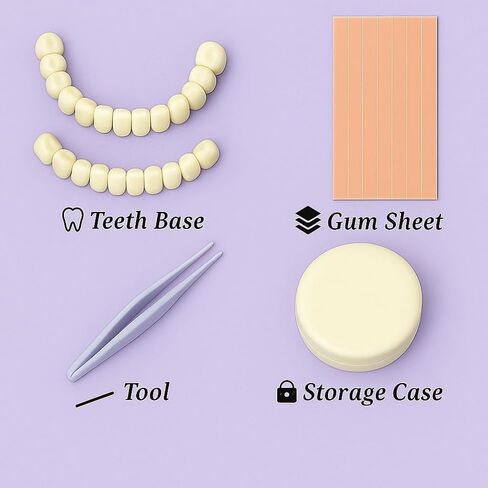 طقم أسنان تجميلي DIY مع مادة اللثة - مجموعة كاملة من الأسنان المزخرفة العلوية والسفلية القابلة للتشكيل، محسن الابتسامة البصرية المؤقتة للرجال والنساء في المنزل in Kuwait