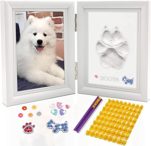 MyPawlets Dog أو Cat Paw Print Kit مع الحلي ، مجموعة انطباع طباعة Pet Paw مع طين ، إطار صورة للكلاب الخشبية ، تذكار هدية مخصصة لمحبي الحيوانات الأليفة الأسود in Kuwait