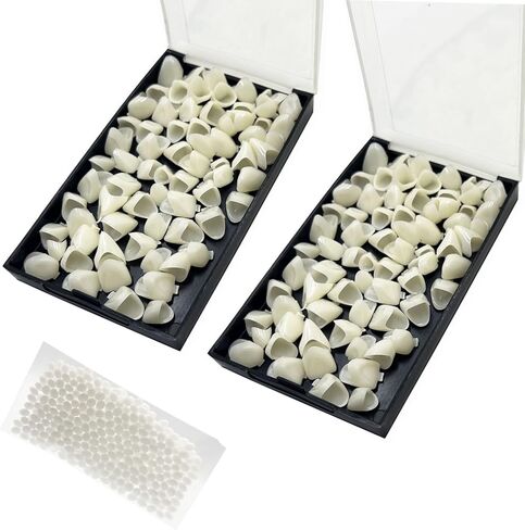 140 Pcs False Teeth Crown Repair Kit Dental Anterior Veneers Fake Tooth Cap Crown with Thermal Beads for Fixing or DIY in Kuwait