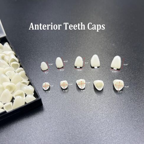 140 Pcs False Teeth Crown Repair Kit Dental Anterior Veneers Fake Tooth Cap Crown with Thermal Beads for Fixing or DIY in Kuwait