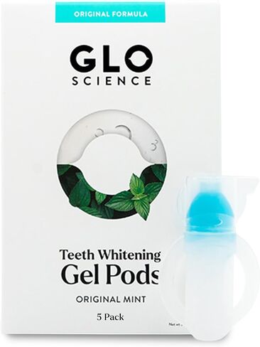 GLO Science Teeth Whitening Gel Pods – Safe, Effective Whitener with Silicon Brush, 6% Hydrogen Peroxide – Fastest Way to Whiter Teeth, Sensitivity Free – Mint Flavor (Pack of 5) in Kuwait