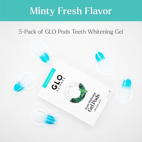 GLO Science Teeth Whitening Gel Pods – Safe, Effective Whitener with Silicon Brush, 6% Hydrogen Peroxide – Fastest Way to Whiter Teeth, Sensitivity Free – Mint Flavor (Pack of 5) in Kuwait
