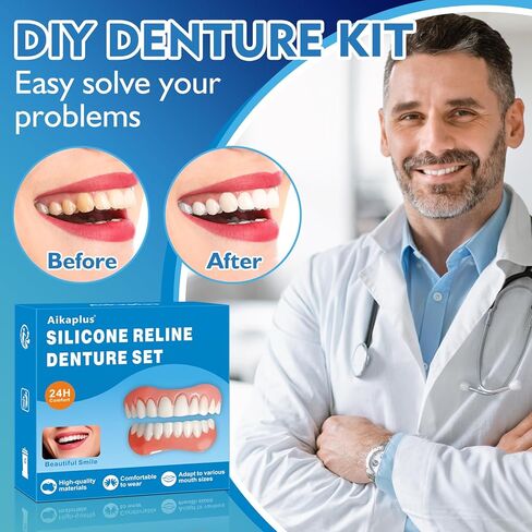 أسنان صناعية قابلة للتشكيل - أسنان قشور للنساء والرجال، طقم أسنان سيليكون لكل من العلوي والسفلي، أطقم أسنان مؤقتة يمكنك صنعها بنفسك في المنزل في غضون دقائق لإصلاح ابتسامتك HMF in Kuwait