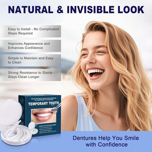 قشور مؤقتة سهلة التركيب للبالغين - تغيير فوري للابتسامة مع أغطية أسنان تجميلية قابلة لإعادة الاستخدام - مُحسِّن مريح وغير طبي للابتسامة للرجال والنساء in Kuwait
