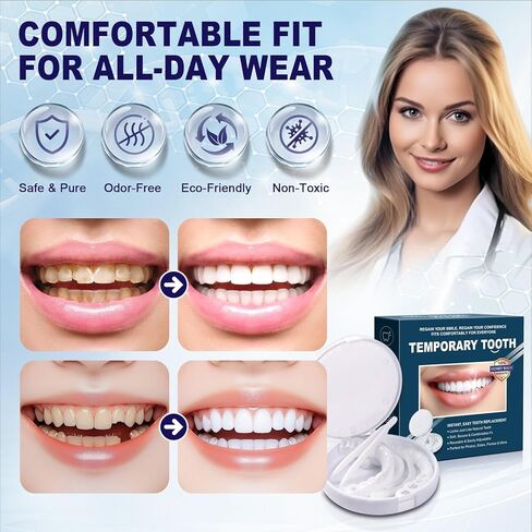 قشور مؤقتة سهلة التركيب للبالغين - تغيير فوري للابتسامة مع أغطية أسنان تجميلية قابلة لإعادة الاستخدام - مُحسِّن مريح وغير طبي للابتسامة للرجال والنساء in Kuwait