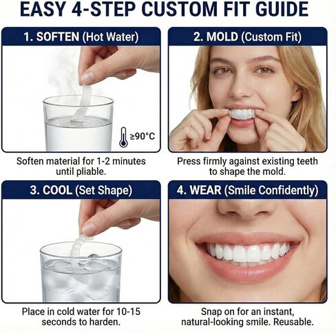 قشور سناب اون - مشبك فوري للأسنان المزيفة للنساء، قشور بيضاء طبيعية لتغيير الابتسامة، أغطية أسنان تجميلية مؤقتة مع حقيبة سفر لطيفة على شكل قلب شفاف in Kuwait