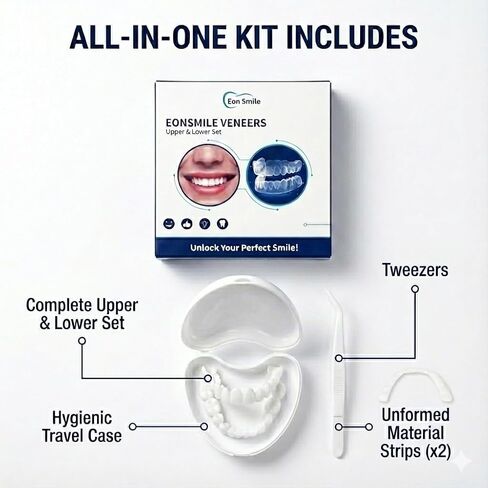 قشور سناب اون - مشبك فوري للأسنان المزيفة للنساء، قشور بيضاء طبيعية لتغيير الابتسامة، أغطية أسنان تجميلية مؤقتة مع حقيبة سفر لطيفة على شكل قلب شفاف in Kuwait