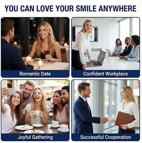 قشور سناب اون - مشبك فوري للأسنان المزيفة للنساء، قشور بيضاء طبيعية لتغيير الابتسامة، أغطية أسنان تجميلية مؤقتة مع حقيبة سفر لطيفة على شكل قلب شفاف in Kuwait