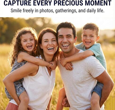 قشور سناب اون - مشبك فوري للأسنان المزيفة للنساء، قشور بيضاء طبيعية لتغيير الابتسامة، أغطية أسنان تجميلية مؤقتة مع حقيبة سفر لطيفة على شكل قلب شفاف in Kuwait