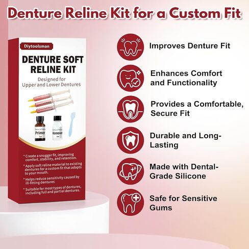 طقم طقم أسنان ناعم لأطقم الأسنان العلوية والسفلية - مثالي لأطقم الأسنان الفضفاضة وغير الملائمة، طقم طقم أسنان لملاءمة مخصصة وراحة واستقرار طويل الأمد in Kuwait